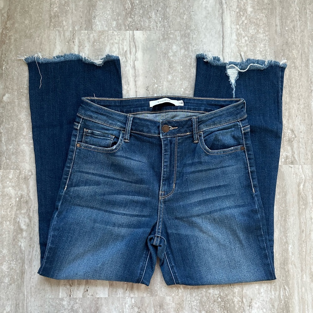 Carly Jean Los Angeles Dark Blue Raw Hem Ankle Jeans